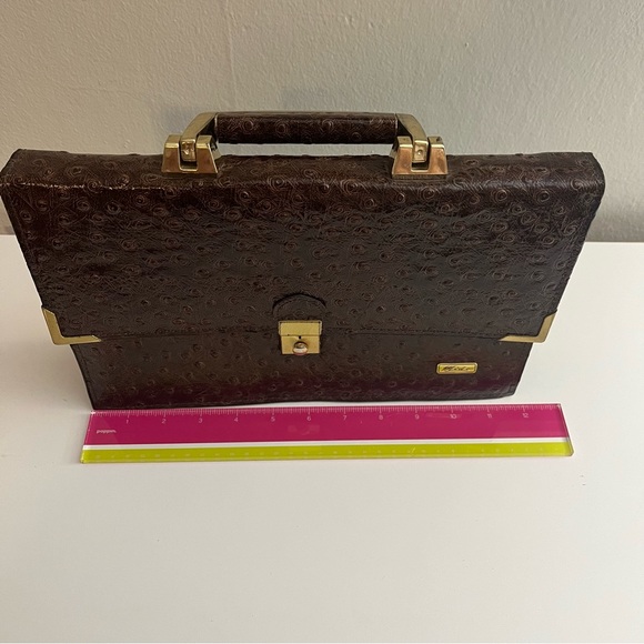 Vintage Mido Korea Brown Ostrich Leather Top Handle Bag - Picture 6 of 12